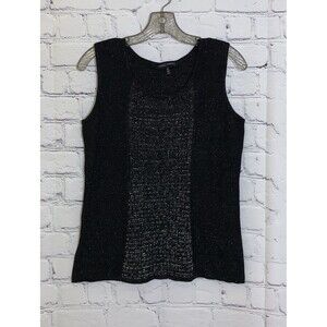 Ming Wang Tank Top Small Black Gold Metallic Acrylic Knit Sleeveless Pullover